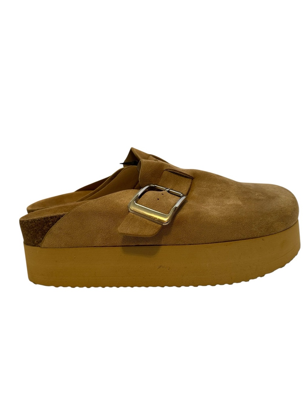 Madden Girl Tan Suede Platform Mule with Buckle 9.5 M